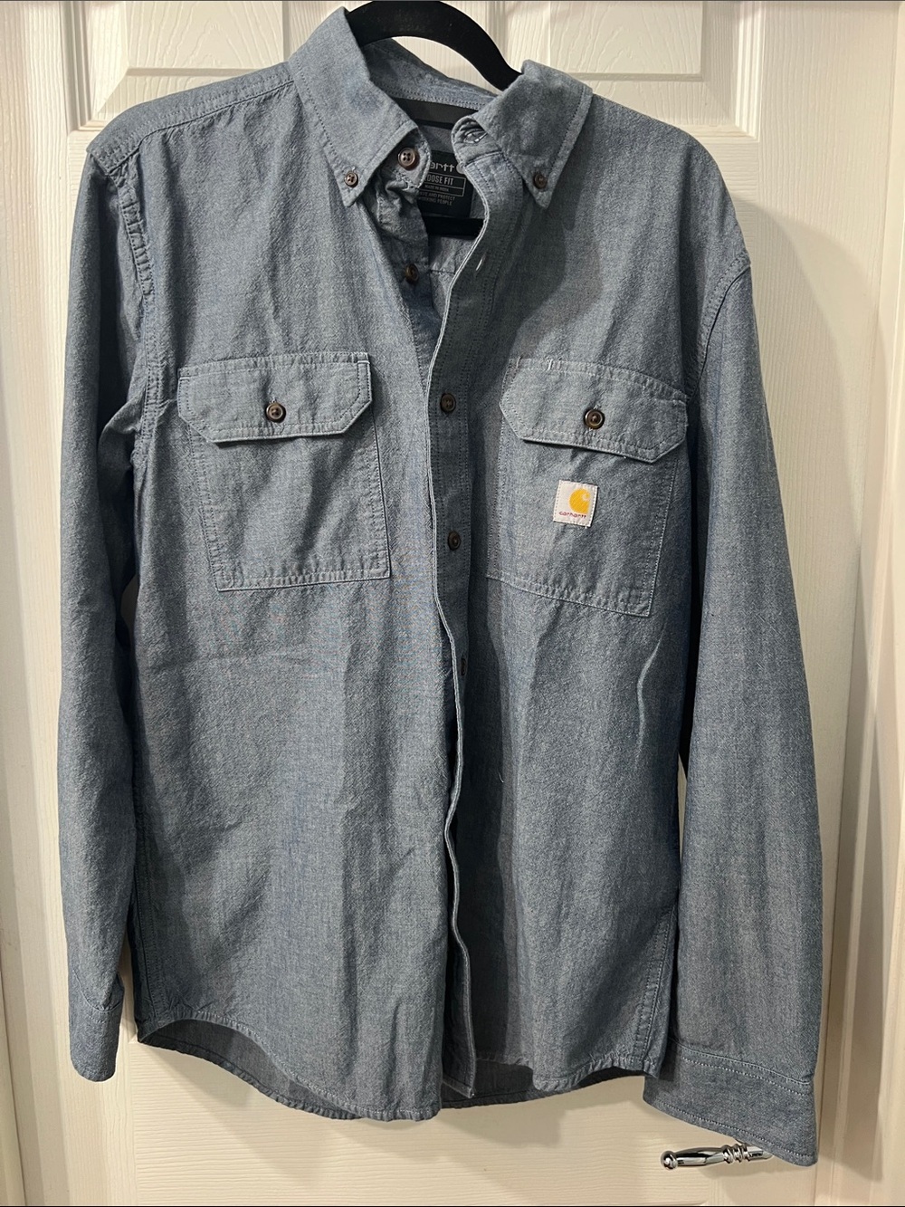 Carhartt Light Blue Denim Loose Fit Work Shirt Size Small